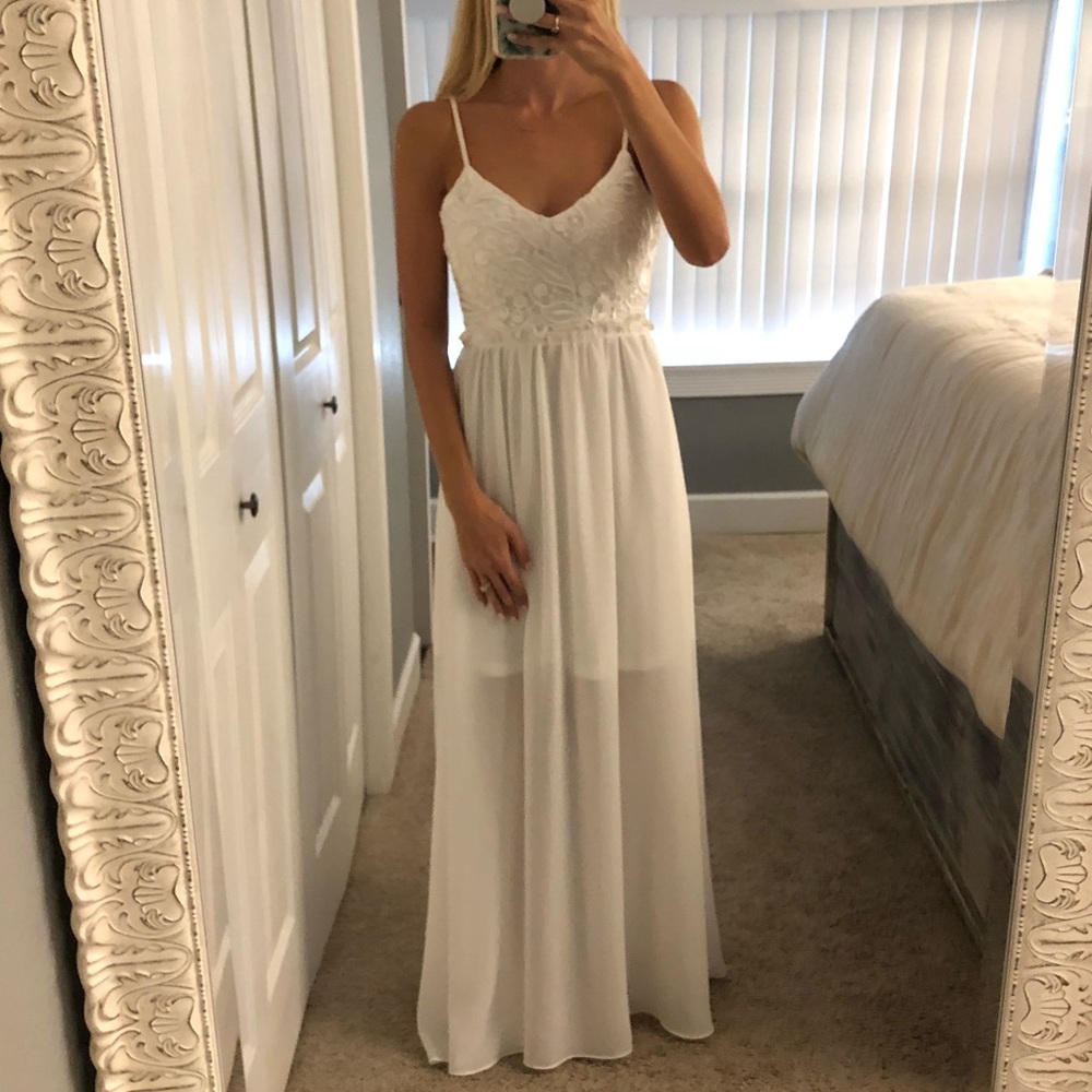 White backless lace and sheer dress